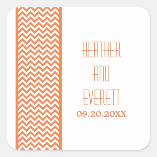 Oranje Chevron Border Wedding Stickers (Voorkant)