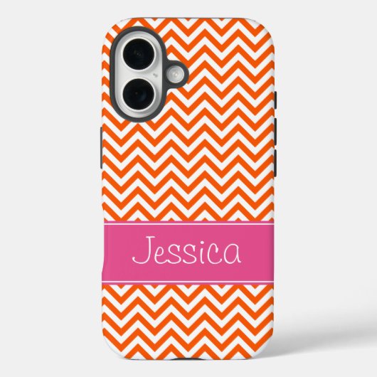 Oranje Chevron Chic Pink gepersonaliseerd Case-Mate iPhone Case (Achterkant)
