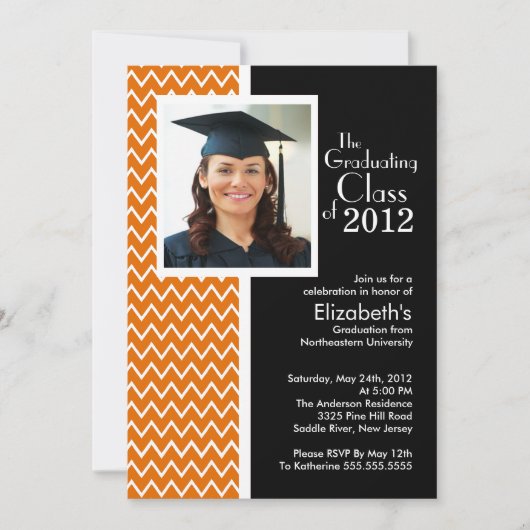 Oranje Chevron Foto Graduation Party Invitation Kaart (Voorkant)