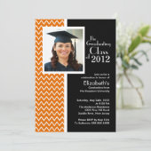 Oranje Chevron Foto Graduation Party Invitation Kaart (Staand voorkant)