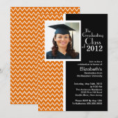 Oranje Chevron Foto Graduation Party Invitation Kaart (Voorkant / Achterkant)