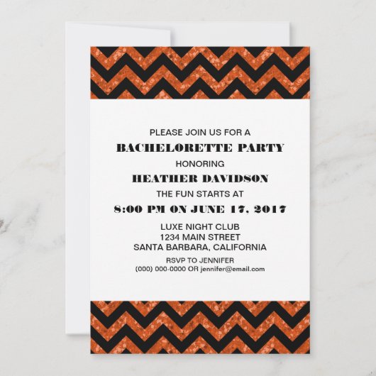 Oranje Chevron Glitter Bachelorette Party Kaart (Voorkant)