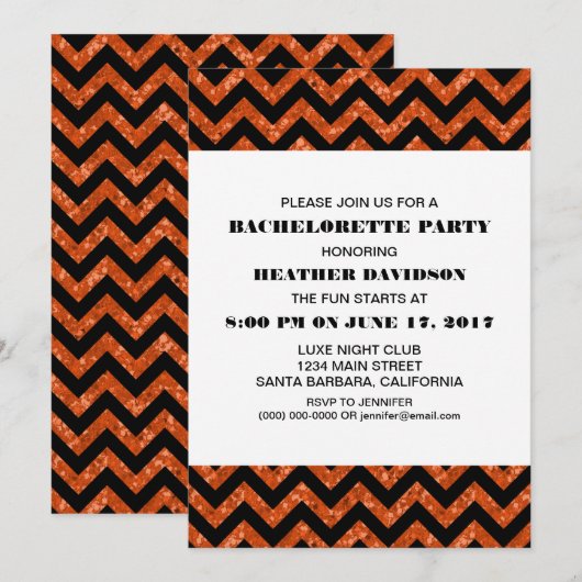 Oranje Chevron Glitter Bachelorette Party Kaart (Voorkant / Achterkant)