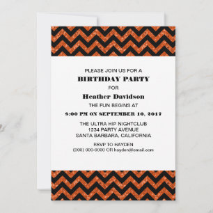 Oranje Chevron Glitter Birthday Party nodigt uit Kaart