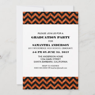 Oranje Chevron Glitter Graduation Party Invite Kaart