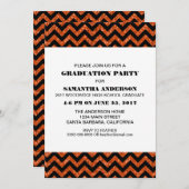 Oranje Chevron Glitter Graduation Party Invite Kaart (Voorkant / Achterkant)