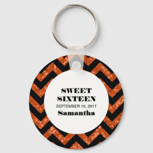 Oranje Chevron Glitter Sweet 16 Sleutelhanger