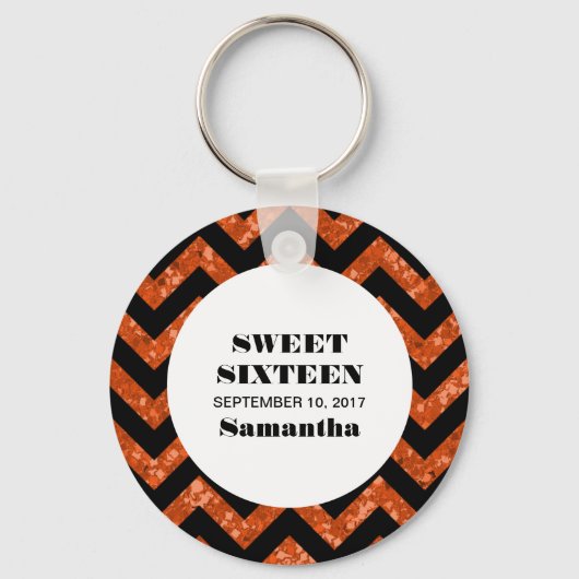 Oranje Chevron Glitter Sweet 16 Sleutelhanger (Voorkant)