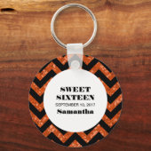 Oranje Chevron Glitter Sweet 16 Sleutelhanger (Voorkant)