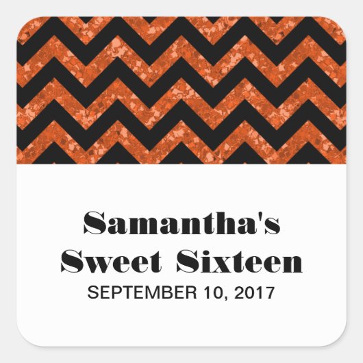 Oranje Chevron Glitter Sweet 16 Stickers (Voorkant)