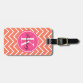 Oranje Chevron met roze monogram Bagagelabel (Voorkant horizontaal)