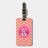 Oranje Chevron met roze monogram Bagagelabel (Voorkant verticaal)