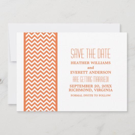 Oranje Chevron Rand Save the Date Uitnodiging (Voorkant)