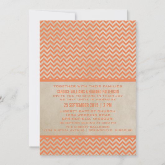 Oranje Chevron Wedding Invite Kaart (Voorkant)