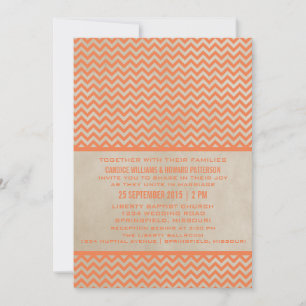 Oranje Chevron Wedding Invite Kaart