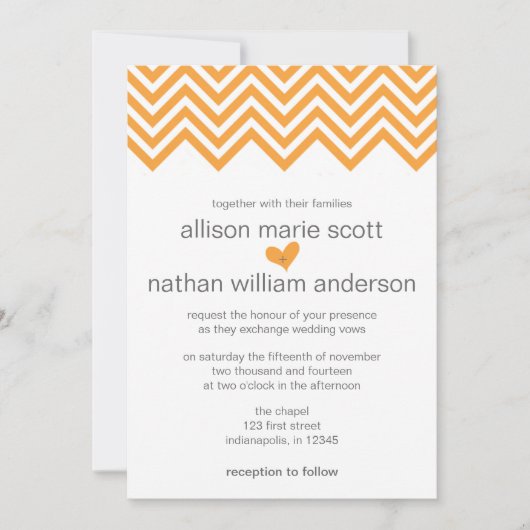 Oranje Chevron Wedding Uitnodiging (Voorkant)
