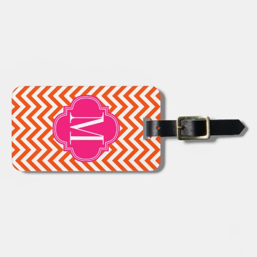 Oranje Chevron Zigzag Gepersonaliseerd Monogram Bagagelabel (Voorkant horizontaal)