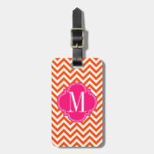 Oranje Chevron Zigzag Gepersonaliseerd Monogram Bagagelabel (Voorkant verticaal)