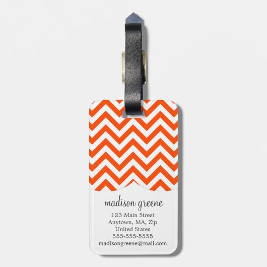 Oranje Chevron Zigzag Gepersonaliseerd Monogram Bagagelabel (Achterkant verticaal)