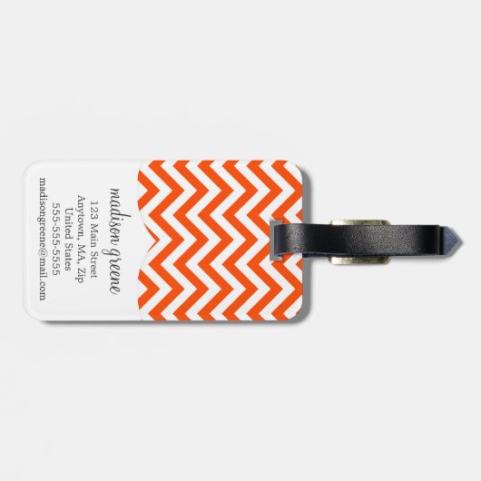 Oranje Chevron Zigzag Gepersonaliseerd Monogram Bagagelabel (Achterkant horizontaal)