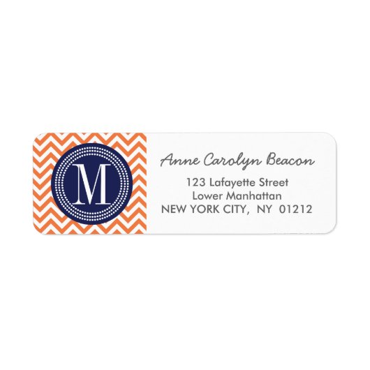 Oranje Chevron Zigzag Gepersonaliseerd Monogram Etiket (Voorkant)