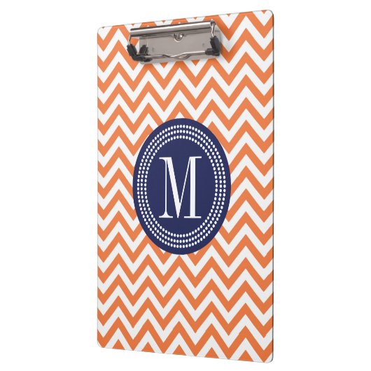 Oranje Chevron Zigzag Gepersonaliseerd Monogram Klembord (Links)