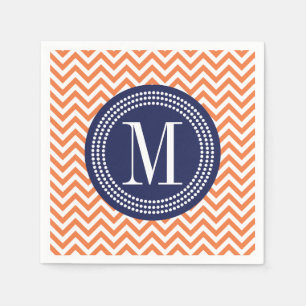 Oranje Chevron Zigzag Gepersonaliseerd Monogram Servetten