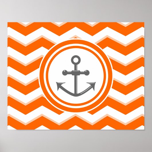Oranje Chevron Zigzag Pattern Anchor Smile Poster (Voorkant)