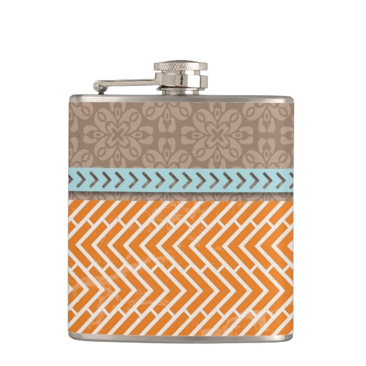 Oranje Chevrons Tan Blue Hip Flask Heupfles (Voorkant)