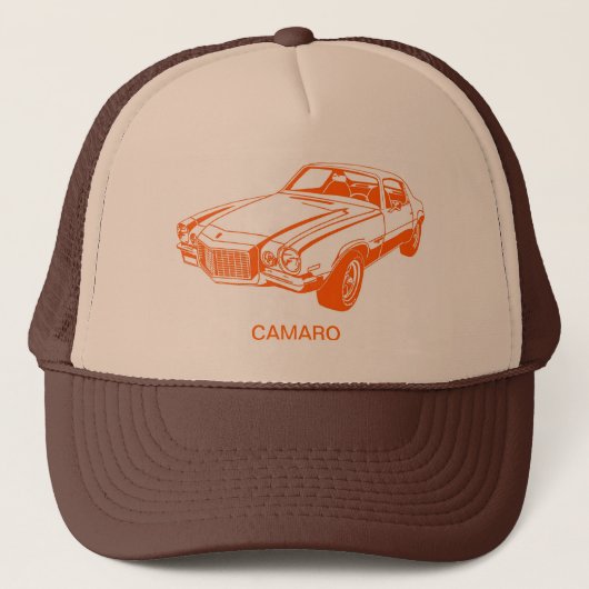 Oranje Chevy Camaro grafische tekening Trucker Pet (Voorkant)