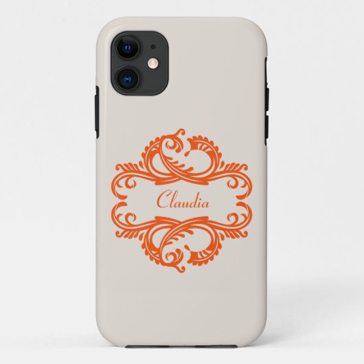 Oranje Chic Damask BT iPhone 5 Hoesje (Achterkant)