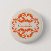 Oranje Chic Damask Button (Voorkant)