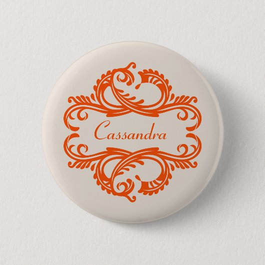 Oranje Chic Damask Button (Voorkant)