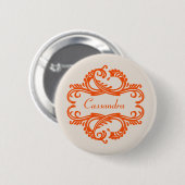 Oranje Chic Damask Button (Voorkant /achterkant)