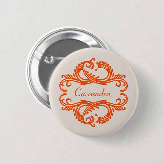 Oranje Chic Damask Button (Voorkant /achterkant)