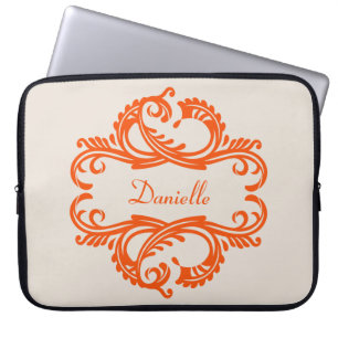 Oranje Chic Damask-laptophoes Laptop Sleeve