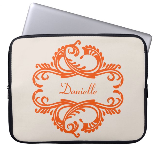 Oranje Chic Damask-laptophoes Laptop Sleeve (Voorkant)