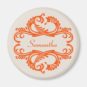 Oranje Chic Damask Magnet