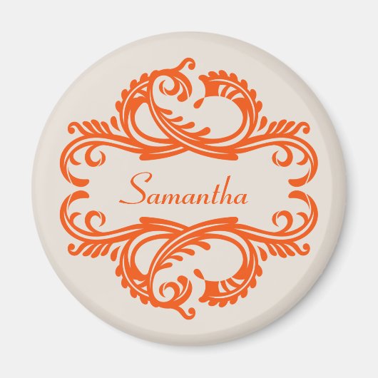 Oranje Chic Damask Magnet (Voorkant)
