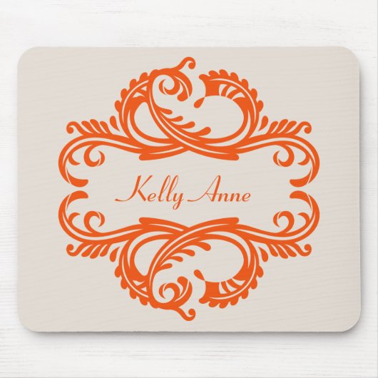 Oranje Chic Damask Mousepad Muismat (Voorkant)