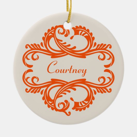 Oranje Chic Damask Ornament (Voorkant)