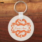 Oranje Chic Damask Sleutelhanger (Voorkant)