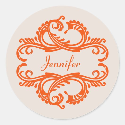 Oranje Chic Damask Stickers (Voorkant)