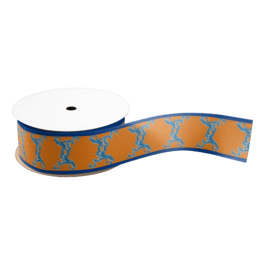 Oranje Chinese blauwe dragons Grosgrain Lint (Spoel)