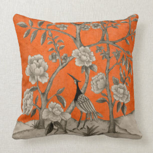 Oranje Chinoiserie Bird & Peonies in Sepia Kussen