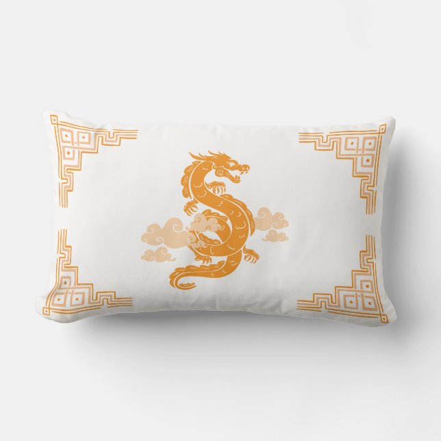 Oranje Chinoiserie Dragon & Clouds Kussen (Voorkant)
