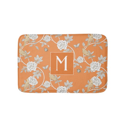 Oranje Chinoiserie Floral Monogram Badmat (Voorkant)