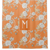 Oranje Chinoiserie Floral Monogram Douchegordijn (Voorkant)