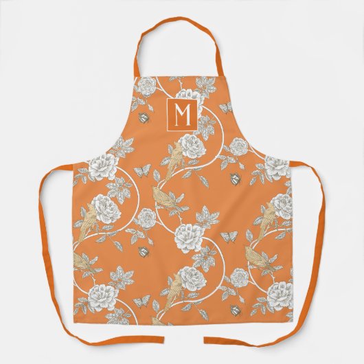 Oranje Chinoiserie Floral Monogram Schort (Voorkant)