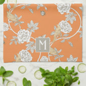 Oranje Chinoiserie Floral Monogram Theedoek (Gevouwen)
